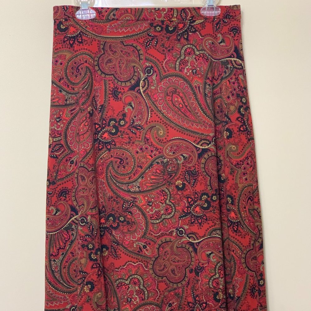 Retro Paisley A-Line Skirt in Burnt Orange/Red Size 12